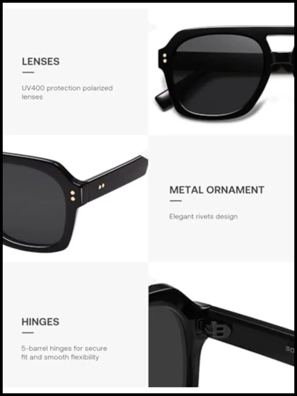 Retro Thick Polarized Aviator Sunglasses for Women Men, Large Trendy Bold
